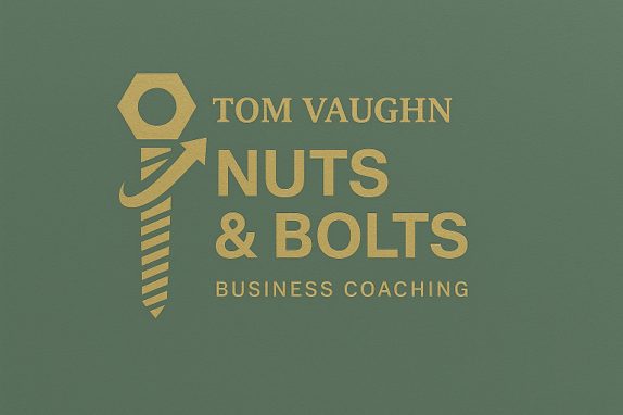 thomas l vaughn business coach logo dark green background gold lettering